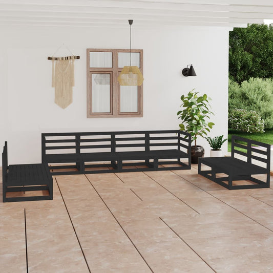 Set Divani da Giardino 8 pz Nero in Legno Massello di Pino - homemem39