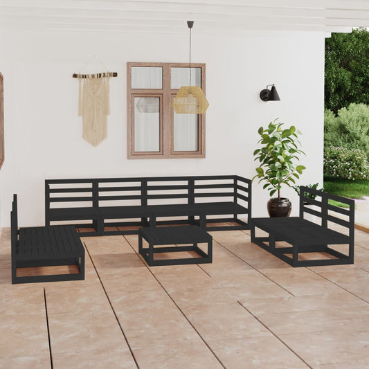 Set Divani da Giardino 9 pz Nero in Legno Massello di Pino - homemem39