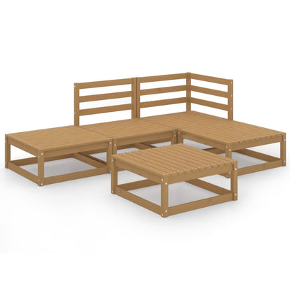 Set Salotto da Giardino 5pz Marrone Ambra Legno Massello Pino - homemem39
