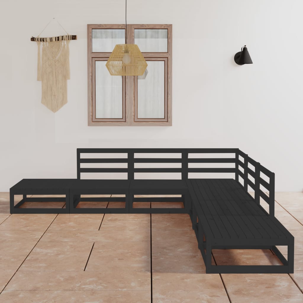 Set Divani da Giardino 7 pz Nero in Legno Massello di Pino - homemem39