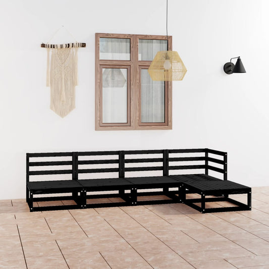 Set Divani da Giardino 5 pz Nero in Legno Massello di Pino - homemem39
