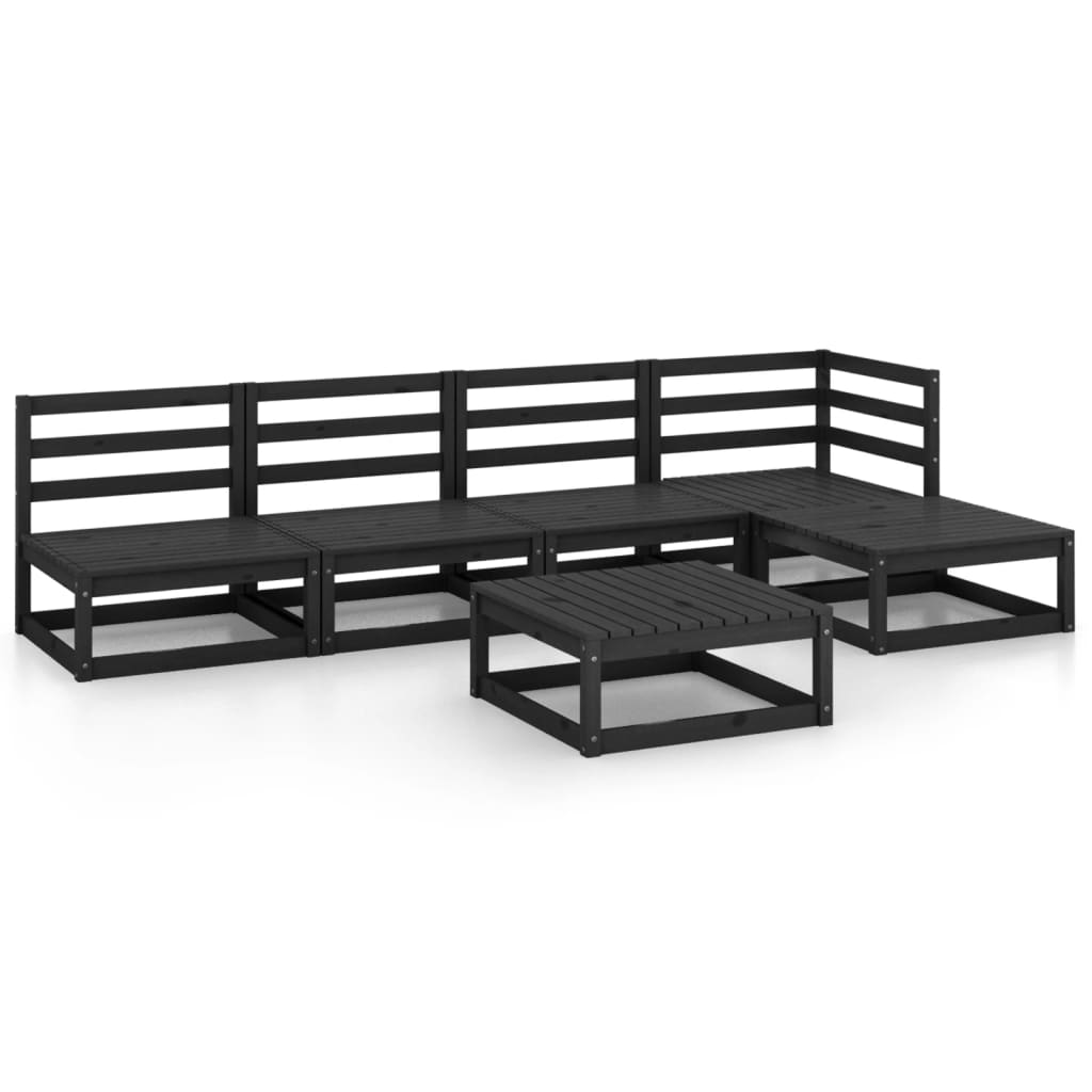 Set Divani da Giardino 6 pz Nero in Legno Massello di Pino - homemem39