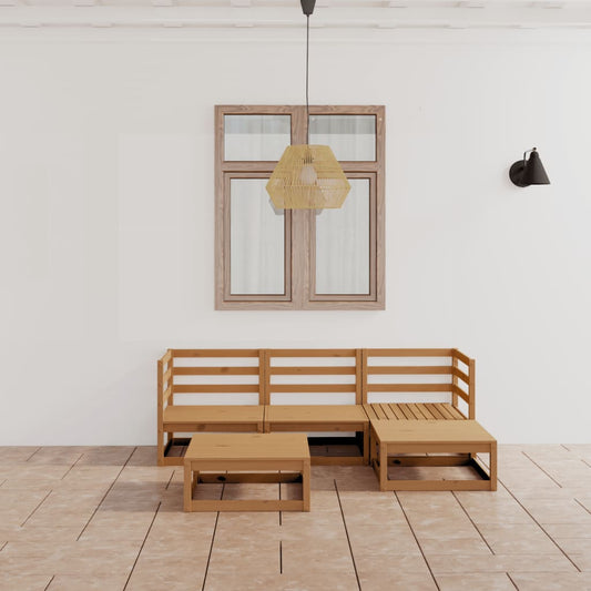Set Salotto da Giardino 5pz Marrone Ambra Legno Massello Pino - homemem39