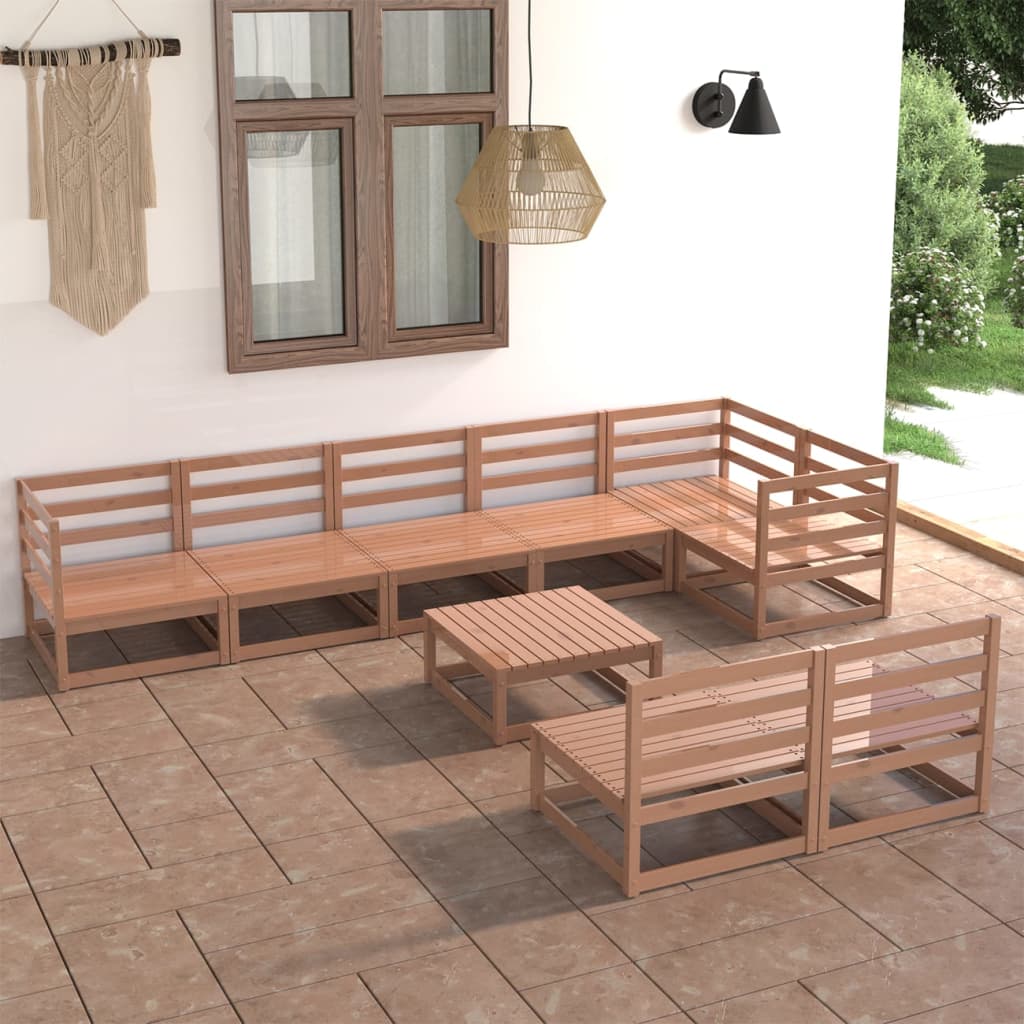 Set Divani da Giardino 9 pz Marrone Ambra Legno Massello Pino - homemem39