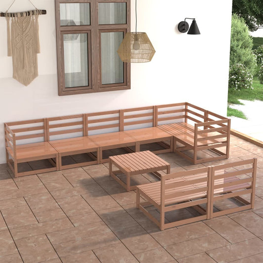 Set Divani da Giardino 9 pz Marrone Ambra Legno Massello Pino - homemem39