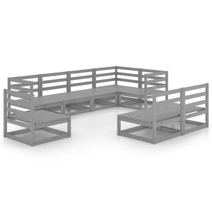 Set Divani da Giardino 8 pz Grigio in Legno Massello di Pino - homemem39