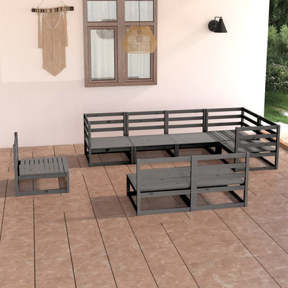 Set Divani da Giardino 8 pz Grigio in Legno Massello di Pino - homemem39