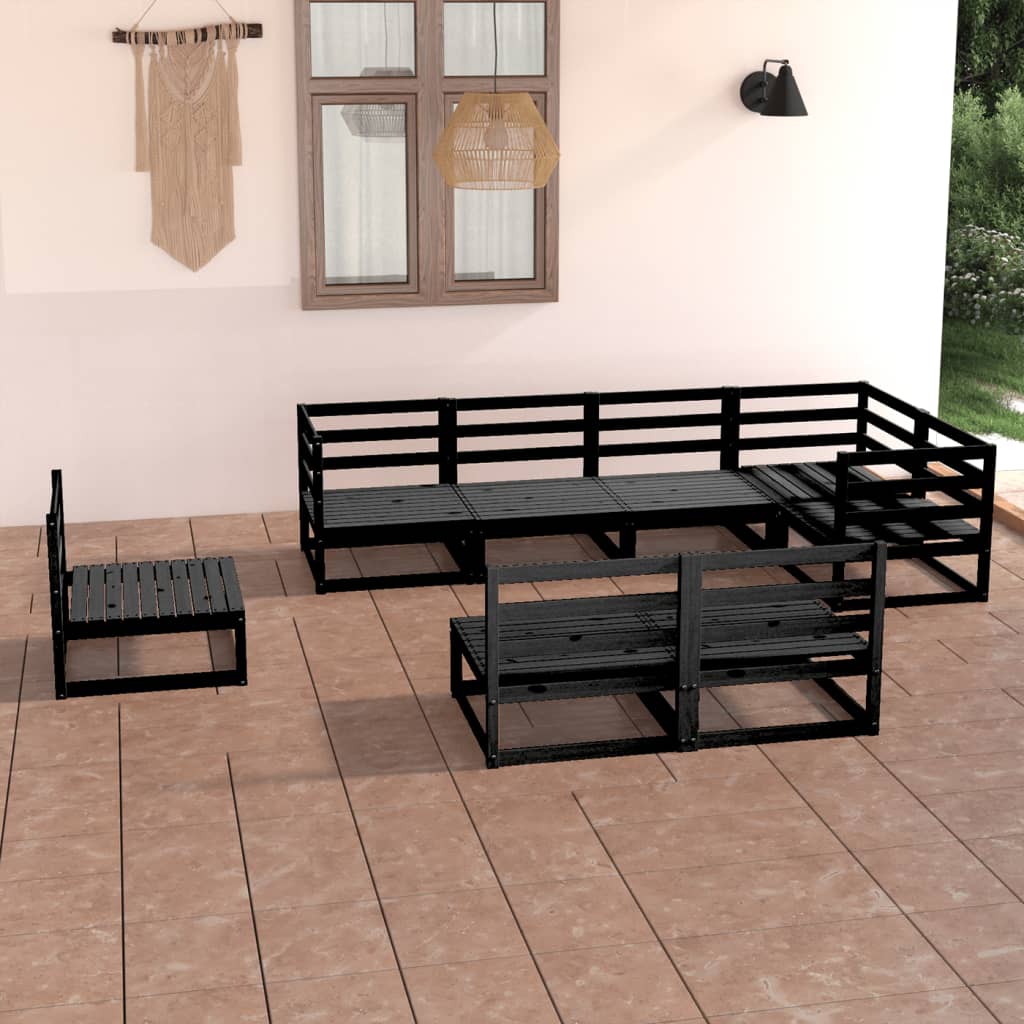Set Divani da Giardino 8 pz Nero in Legno Massello di Pino - homemem39