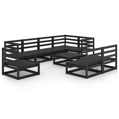 Set Divani da Giardino 9 pz Nero in Legno Massello di Pino - homemem39