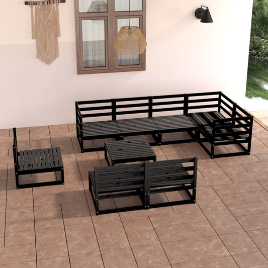 Set Divani da Giardino 9 pz Nero in Legno Massello di Pino - homemem39