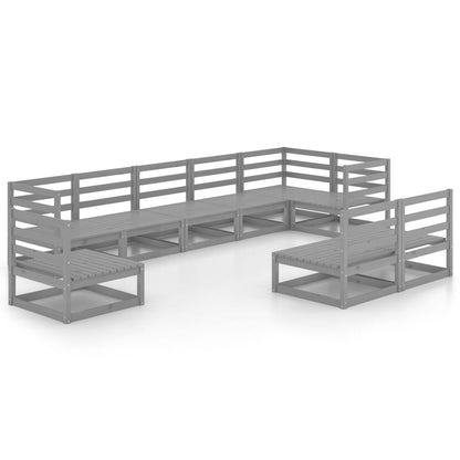 Set Divani da Giardino 9 pz Grigio in Legno Massello di Pino - homemem39