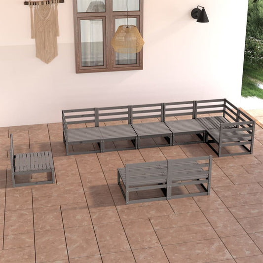 Set Divani da Giardino 9 pz Grigio in Legno Massello di Pino - homemem39