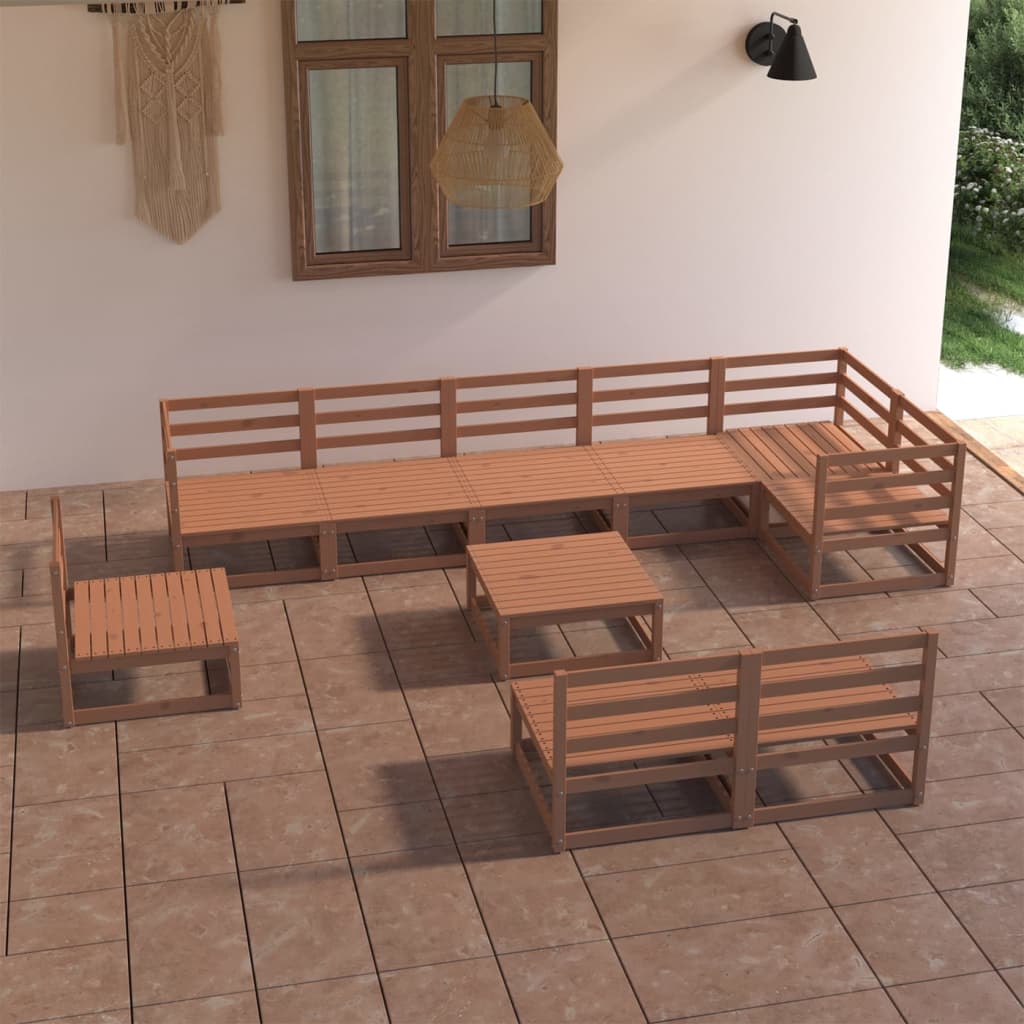Set Divani da Giardino 10 pz Marrone Ambra in Massello di Pino - homemem39