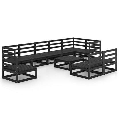 Set Divani da Giardino 10 pz Nero in Legno Massello di Pino - homemem39