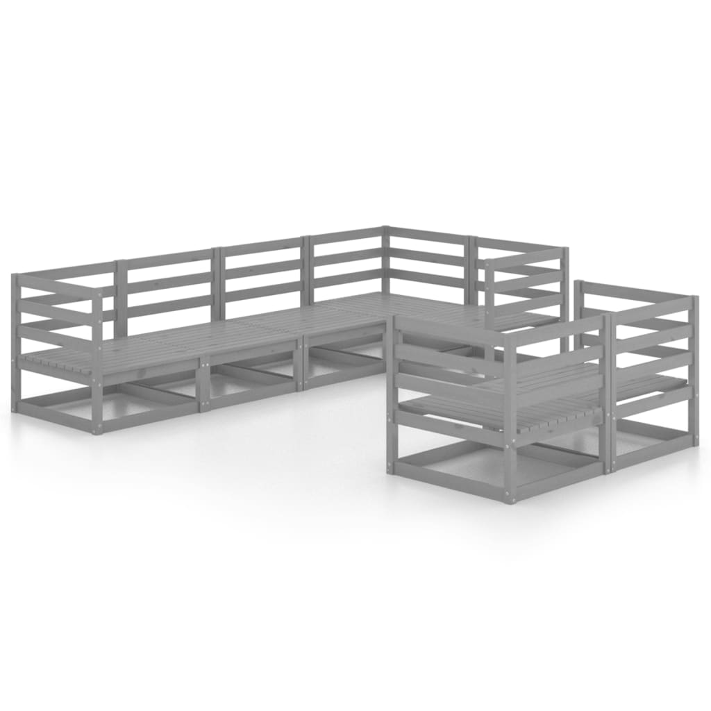 Set Divani da Giardino 7 pz Grigio in Legno Massello di Pino - homemem39