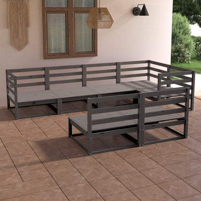 Set Divani da Giardino 7 pz Grigio in Legno Massello di Pino - homemem39