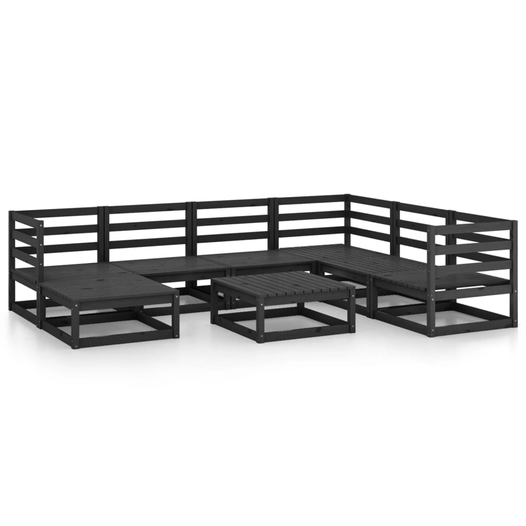 Set Divani da Giardino 8 pz Nero in Legno Massello di Pino - homemem39