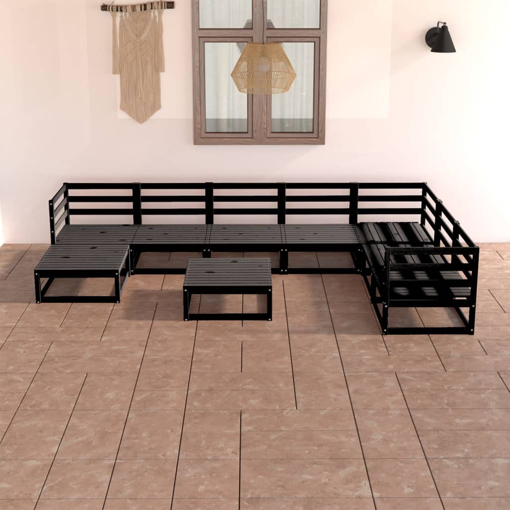 Set Divani da Giardino 8 pz Nero in Legno Massello di Pino - homemem39