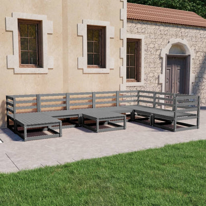 Set Divani da Giardino 9 pz Grigi in Legno Massello di Pino - homemem39