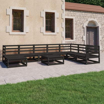 Set Divani da Giardino 9 pz Nero in Legno Massello di Pino - homemem39