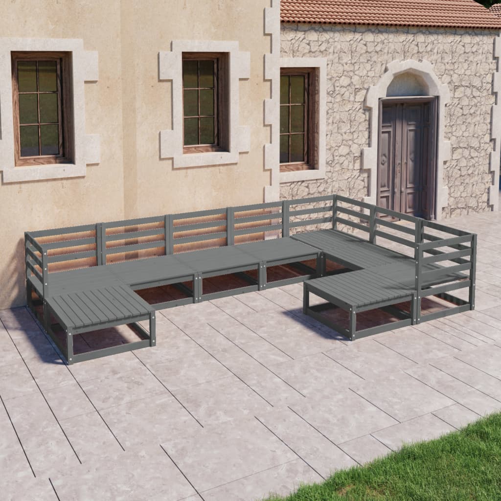 Set Divani da Giardino 9 pz Grigi in Legno Massello di Pino - homemem39