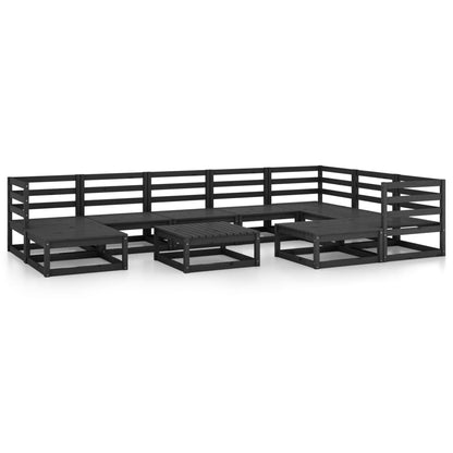 Set Divani da Giardino 10 pz Nero in Legno Massello di Pino - homemem39