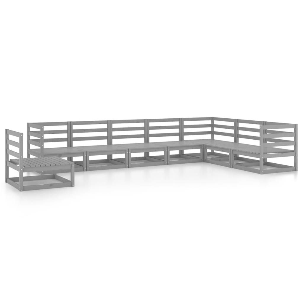Set Divani da Giardino 8 pz Grigi in Legno Massello di Pino - homemem39