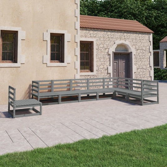 Set Divani da Giardino 8 pz Grigi in Legno Massello di Pino - homemem39