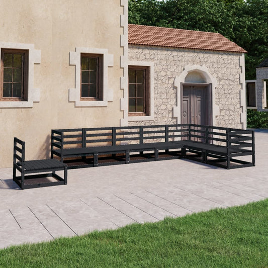 Set Divani da Giardino 8 pz Nero in Legno Massello di Pino - homemem39