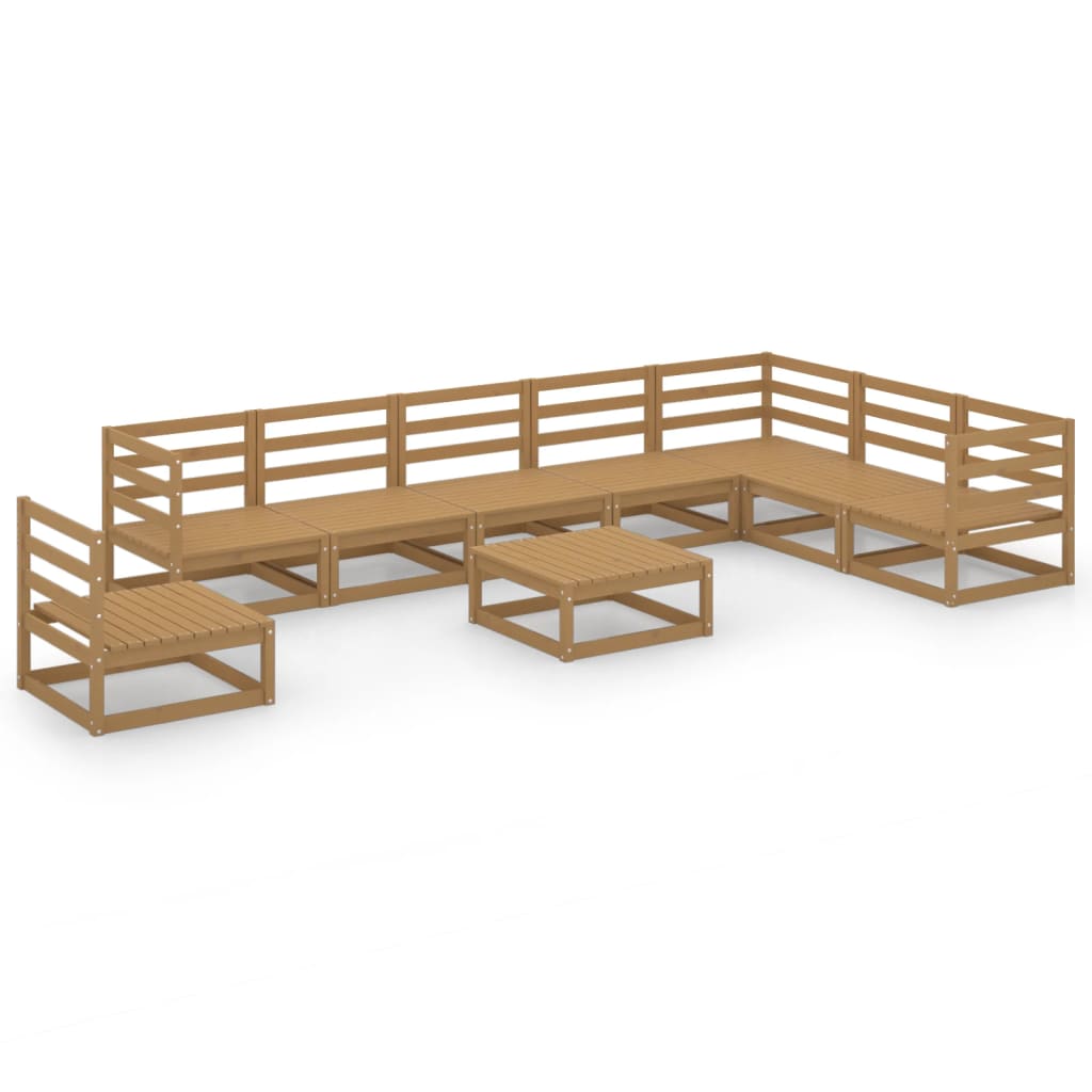 Set Divani da Giardino 9 pz Marrone Ambra Legno Massello Pino - homemem39
