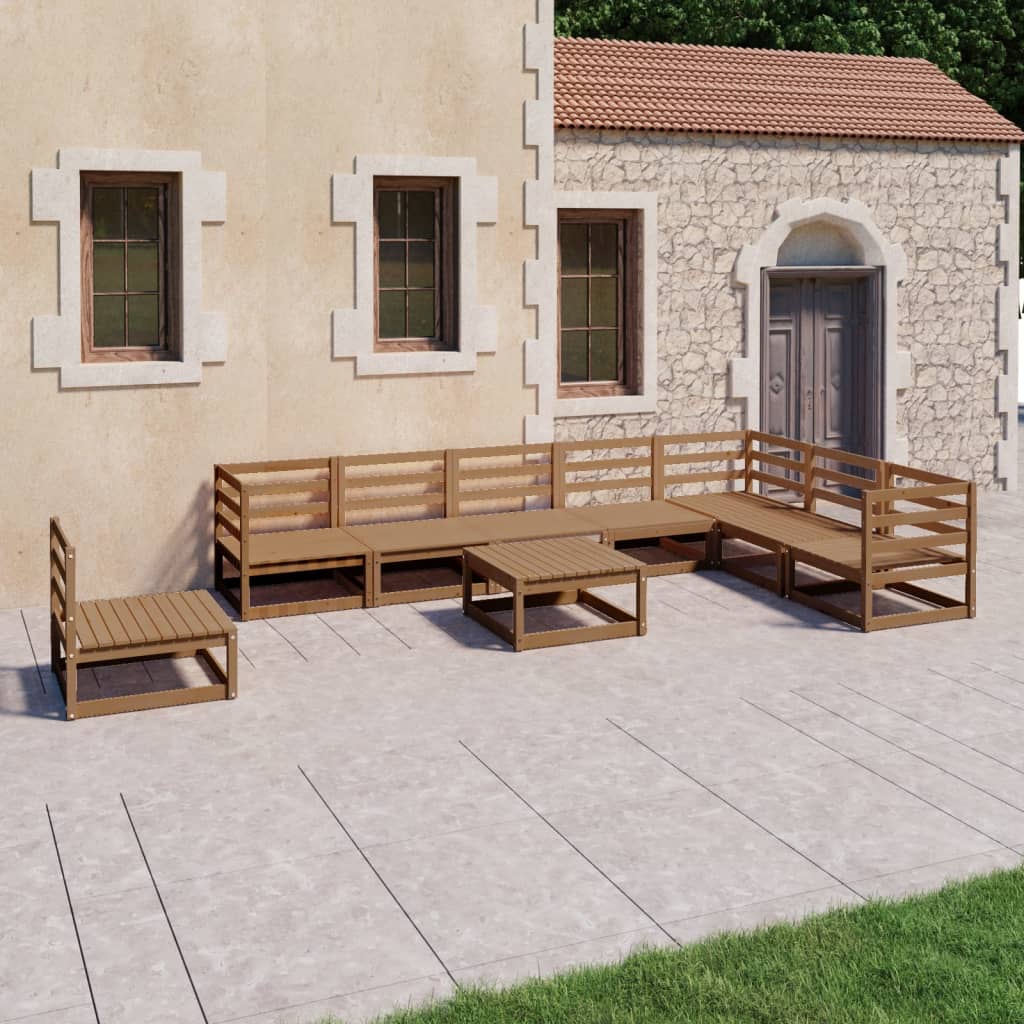 Set Divani da Giardino 9 pz Marrone Ambra Legno Massello Pino - homemem39