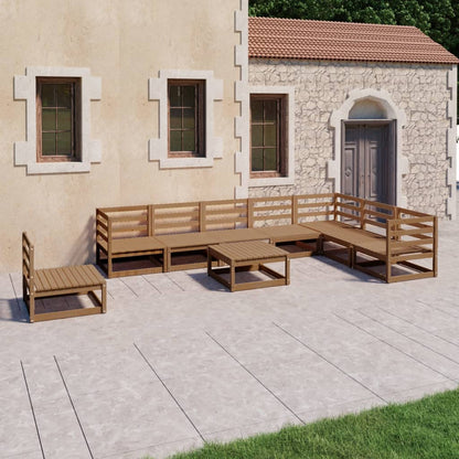 Set Divani da Giardino 9 pz Marrone Ambra Legno Massello Pino - homemem39