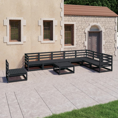 Set Divani da Giardino 9 pz Nero in Legno Massello di Pino - homemem39