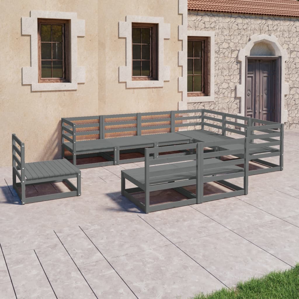 Set Divani da Giardino 9 pz Grigi in Legno Massello di Pino - homemem39
