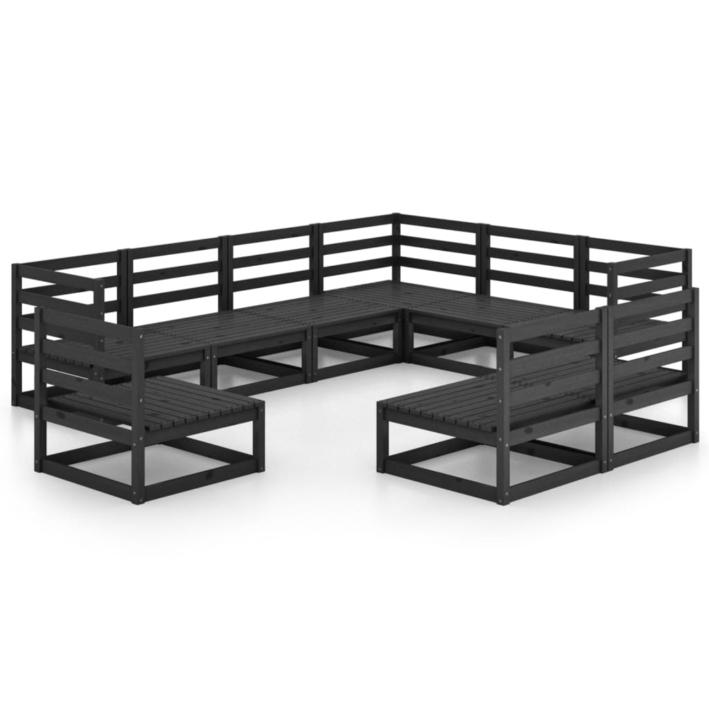Set Divani da Giardino 9 pz Nero in Legno Massello di Pino - homemem39