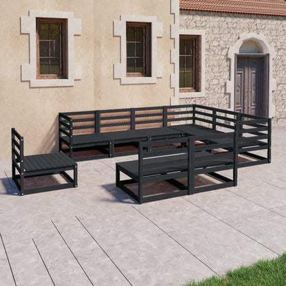 Set Divani da Giardino 9 pz Nero in Legno Massello di Pino - homemem39