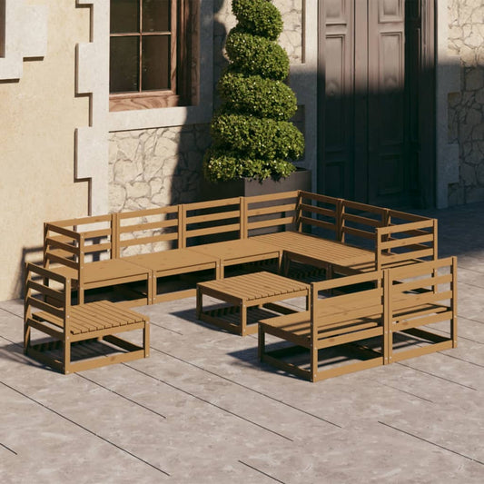 Set Salotto da Giardino 10pz Marrone Ambra Legno Massello Pino - homemem39