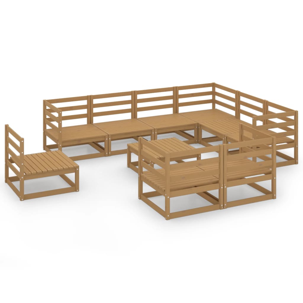 Set Salotto da Giardino 10 pz Marrone Ambra Legno Massello Pino - homemem39