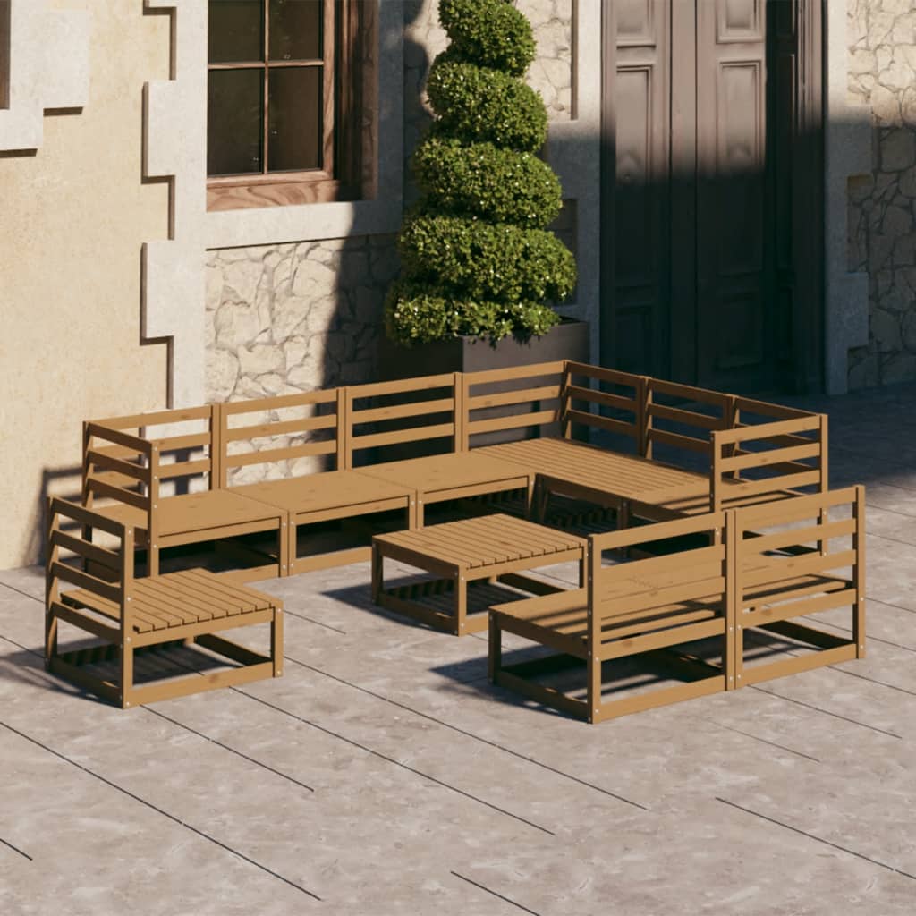 Set Salotto da Giardino 10 pz Marrone Ambra Legno Massello Pino - homemem39