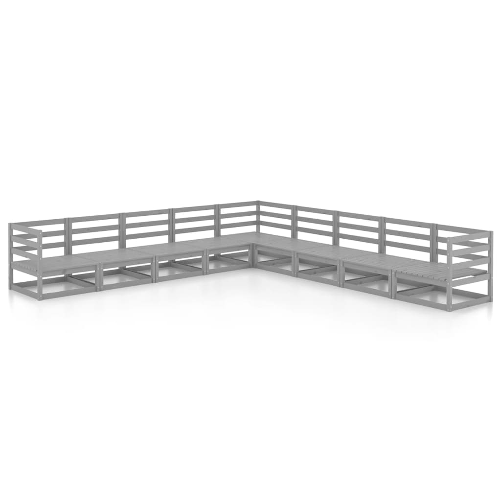 Set Divani da Giardino 9 pz Grigi in Legno Massello di Pino - homemem39