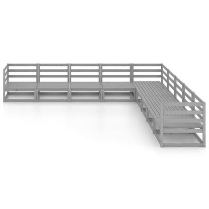 Set Divani da Giardino 9 pz Grigi in Legno Massello di Pino - homemem39