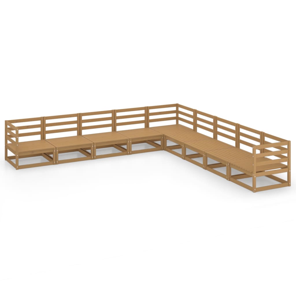 Set Salotto da Giardino 9pz Marrone Ambra Legno Massello Pino - homemem39