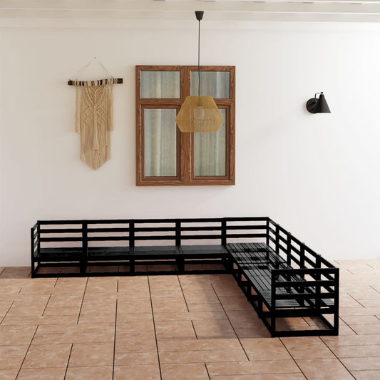 Set Divani da Giardino 9 pz Nero in Legno Massello di Pino - homemem39