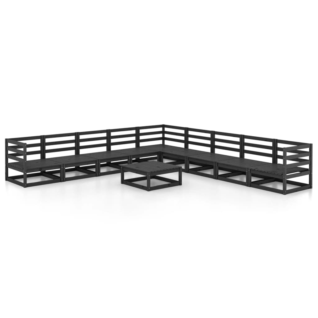 Set Divani da Giardino 10 pz Nero in Legno Massello di Pino - homemem39