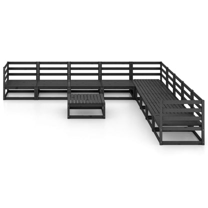 Set Divani da Giardino 10 pz Nero in Legno Massello di Pino - homemem39