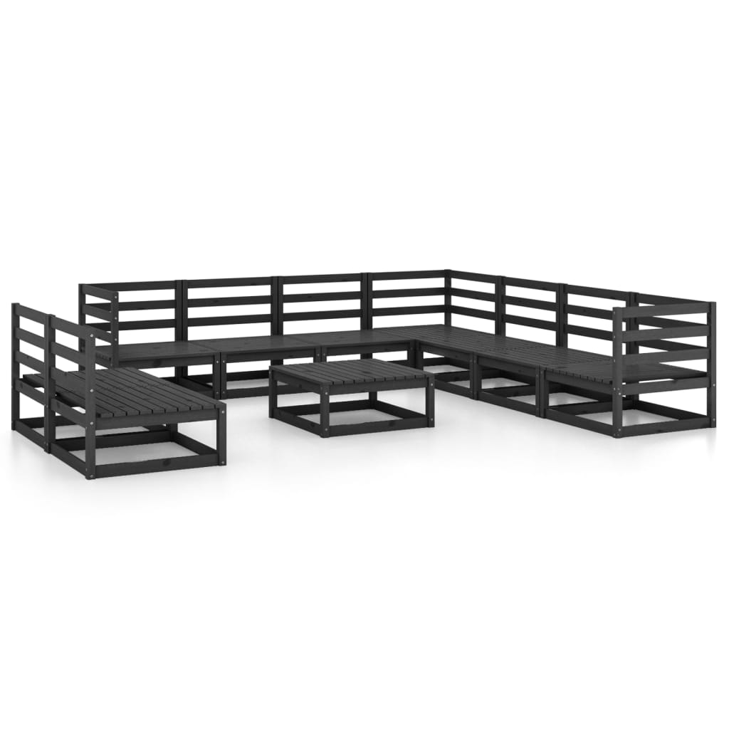 Set Divani da Giardino 10 pz Nero in Legno Massello di Pino - homemem39