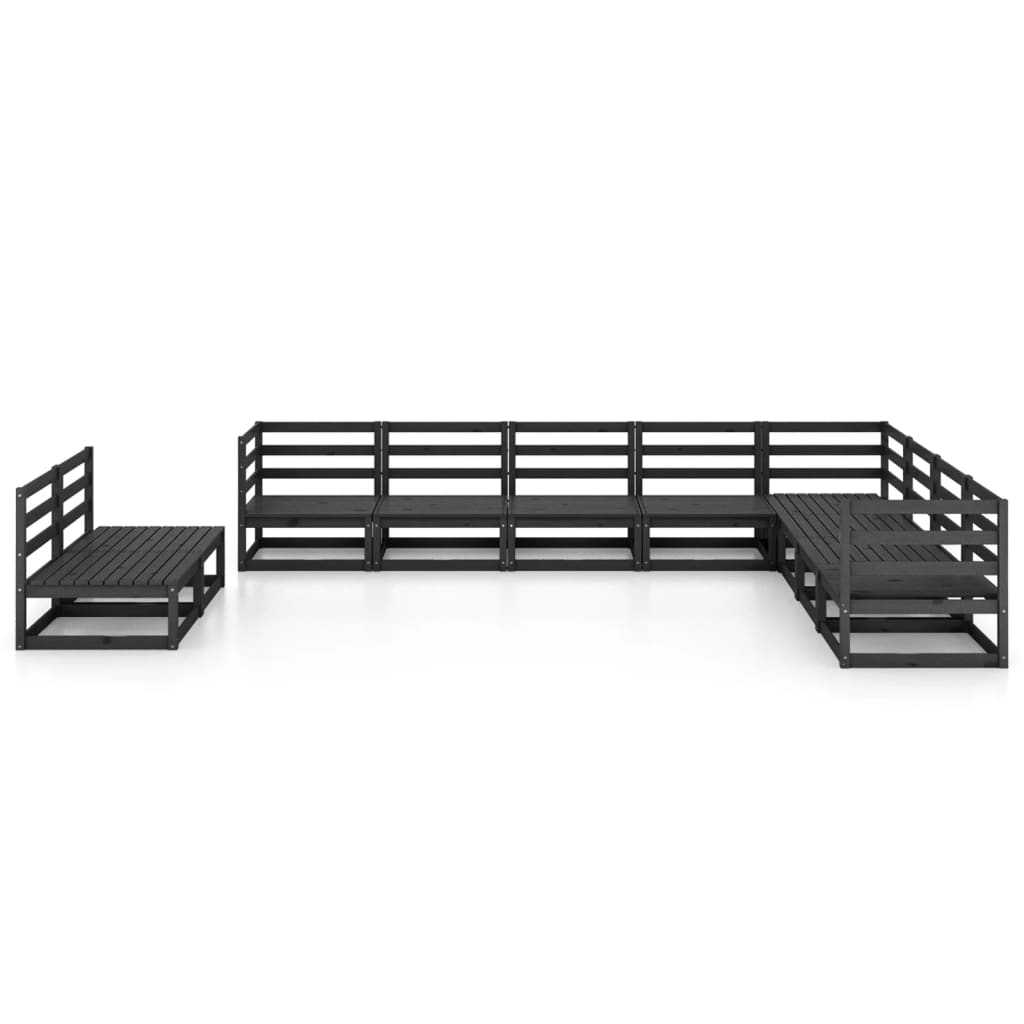 Set Divani da Giardino 10 pz Nero in Legno Massello di Pino - homemem39