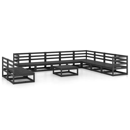 Set Divani da Giardino 11 pz Nero in Legno Massello di Pino - homemem39