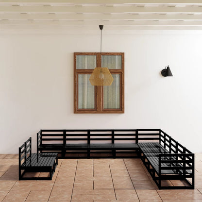 Set Divani da Giardino 11 pz Nero in Legno Massello di Pino - homemem39