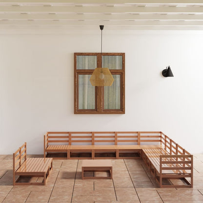 Set Divani da Giardino 12 pz Marrone Ambra Legno Massello Pino - homemem39